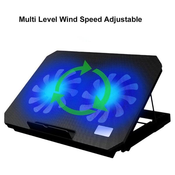 

metal lapcooler cooling pad adjustable speed 2 usb ports and 2 cooling fan lappad notebook stand for 12-17 inch