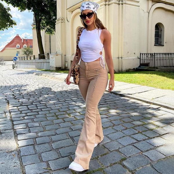 

women's jeans 2021 summer retro fashion high-waist stretch female street master high-quality brown boutique flared women, Blue