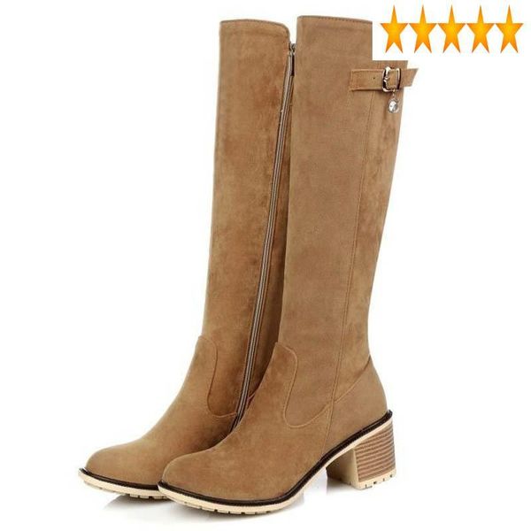 

boots classic riding autumn knee high faux suede handsome knight block thick heel footwear zipper buckle womens botas, Black