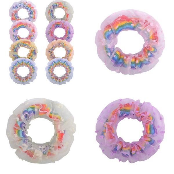 

cute hair ring clips accessories hairband girls hair rope fashion gradient color rainbow double circle candy color hair tie supplies g22207, Slivery;white