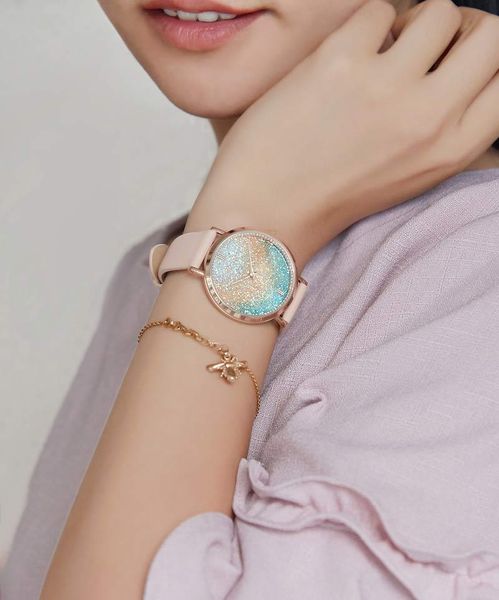 

wristwatches rainbow surface fashion female watch rose gold diamonds ladies quartz woman watches milan strap + leather, Slivery;brown