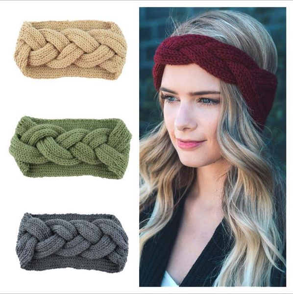 

girl knit headbands warm crochet elastic hair band handmade turban wide headwear winter ear warmer hair accessories 9 designs dw4891, Slivery;white
