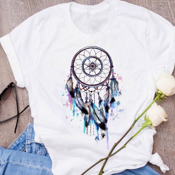 

graphic print watercolor feather women dream web cute clothing 90s clothes lady tees female t shirt womens, White