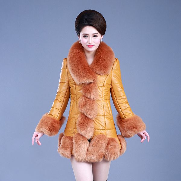 

2021 new autumn winterfemale long coats and jackets parka leather jacket women faux fur coat pp217 1y2w, Black