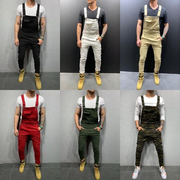 

men's jeans wimilous suspenders denim rompers torn trousers foreign trade cargo pants 6 colors, Blue