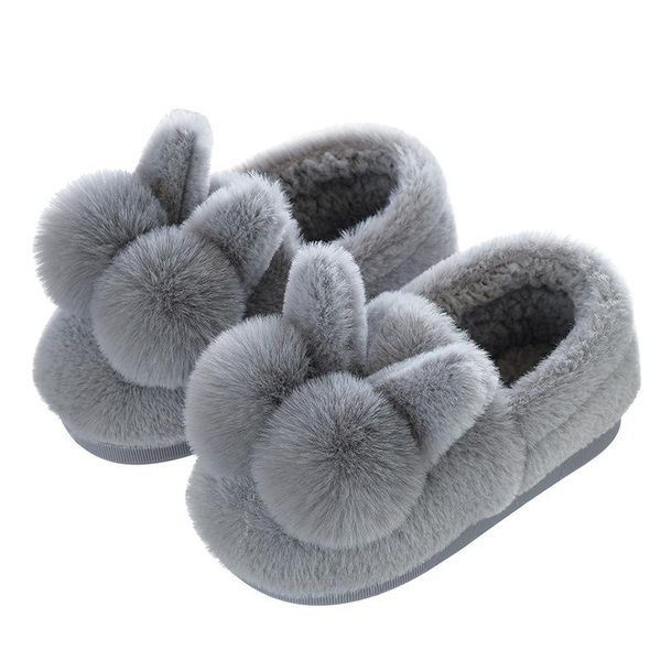 

girl lovely ears soft house boots cotton warm winter indoor home shoes ankle boy baby fur botas mujer, Black;grey