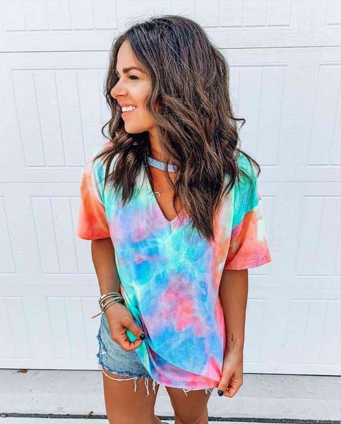 

summer tie dye womens print short sleeve harajuku camiseta mujer tee femme streetwear, White
