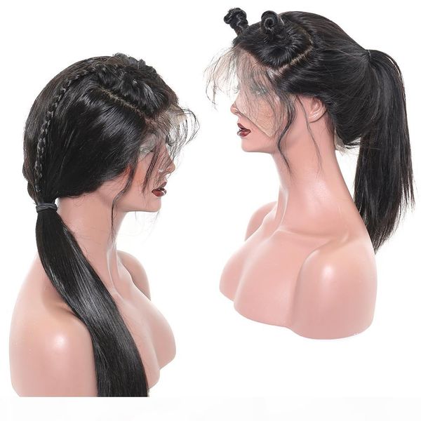 

360 full lace human hair wigs pre plucked 150% density brazilian remy hair natural color t1b straight human hair wigs, Black;brown