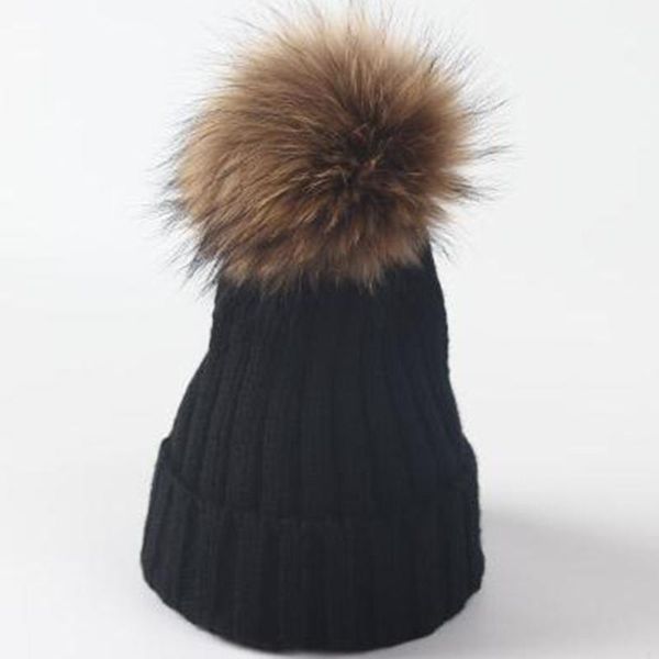 

caps & hats 2021 boy girl children winter plain knitted hat solid color pointed kids wool baby warm fur ball, Yellow