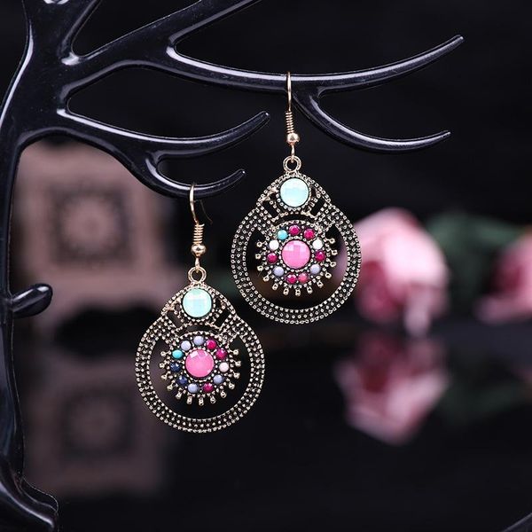 

dangle & chandelier classic ethnic women's round small earrings hangers tibetan jewelry gypsy vintage tribe corful stone boho, Silver