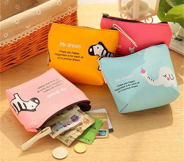 

coin purses 4pcs cute animal kids children card holder key bag money bags for girls ladies purse small cartoon women wallets, Red;black