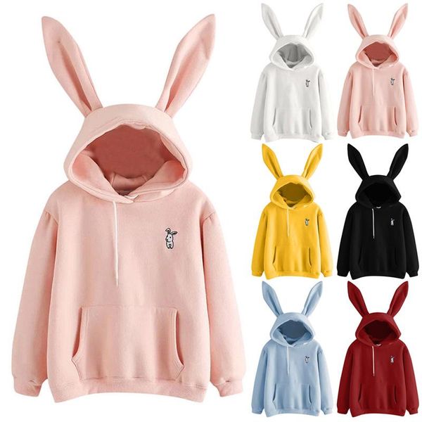 

women's hoodies & sweatshirts women long sleeve hoodie sweatshirt ear pullover for autumn winter nin668, Black