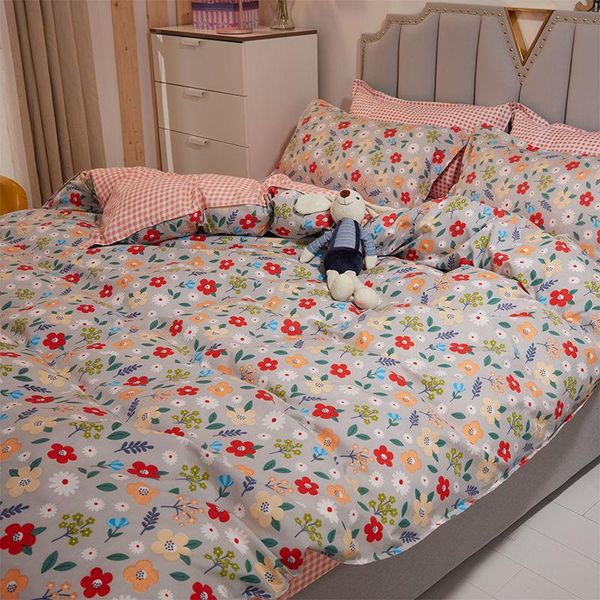 

bedding sets floral set soft bed linen flat sheet pillowcase plaid duvet cover single double  quilt covers bedclothes