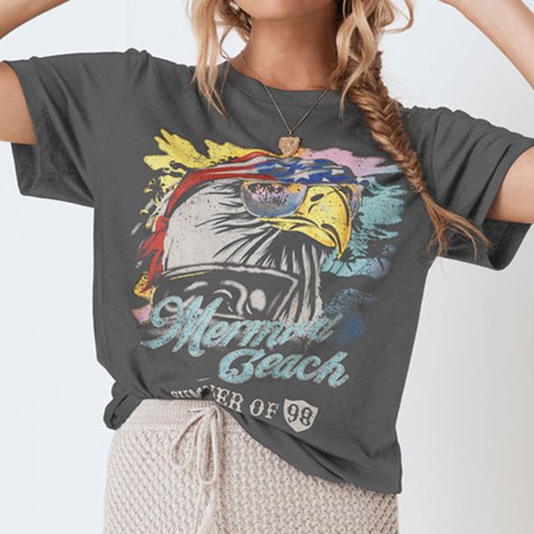 

2021 new vintage letter print women t shirt summer harajuku o neck short sleeve pullover tee female loose casual chic streetwear r3h0, White