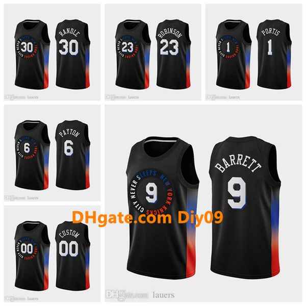

custom 9 rj barrett new york knicks jerseys portis payton randle robinson new 2020/21 swingman city basketball jersey, Black;red