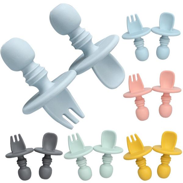 

cups, dishes & utensils food grade infant mini silicone tableware set baby soft kitchen accession fork spoon kids portable soild color teasp