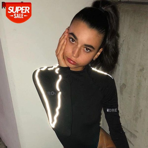 

rapwriter casual turtleneck long sleeve reflective letter striped bodysuit women 2020 fall winter skinny sheer bodysuit white #zk89