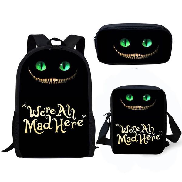 

cute 3d smile cheshire cat school bags print kids backpacks for teenage boys girls 3pcs funny student book pack schoolbag
