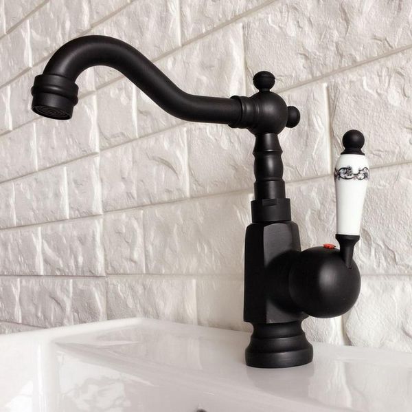 

bathroom sink faucets black oil rubbed brass swivel spout single ceramic handle lever kitchen bar vessel basin faucet mixer tap anf352