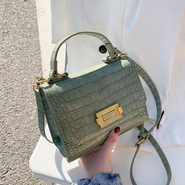 

shoulder bags crocodile pattern square tote bag 2021 fashion high-quality pu leather women's designer handbag lock messenger