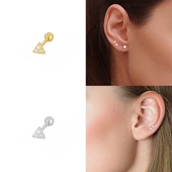 

roxi crystal triangle stud earring for women 925 sterling silver jewelry earring kraakbeen piercing earing pendientes 925 aretes, Golden;silver