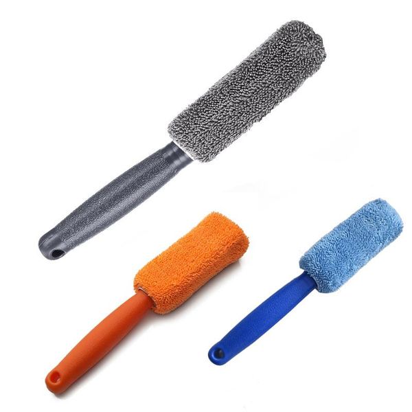 

car sponge superfine fiber long handle tires brush clean cloth tire gray