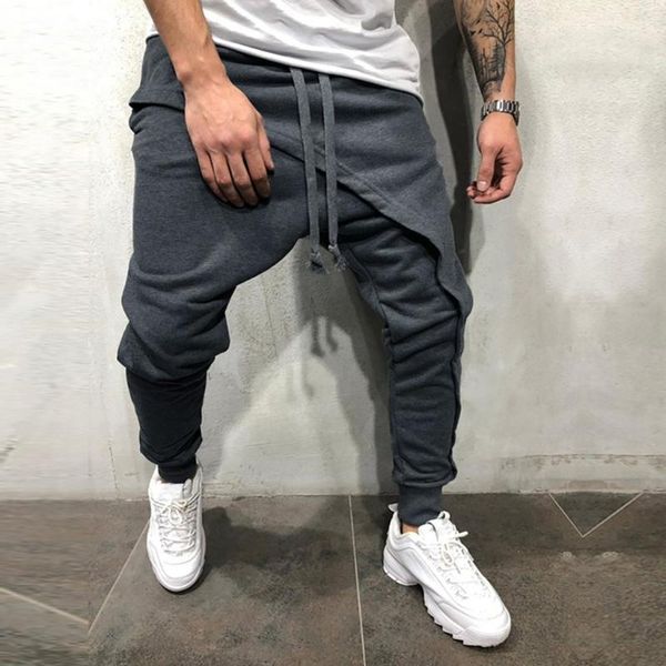 

men's pants mens casual spring winter joggers solid patchwork drawstring sweatpants trouser clothing jogging d910#, Black