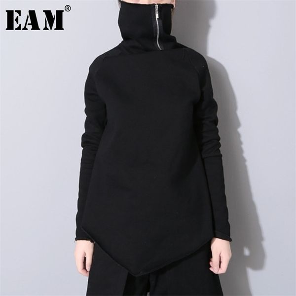 

[eam] new spring pullover turtleneck collar full sleeve asymmetrical loose sweatshirt women fashion tide ob196 201028, Black