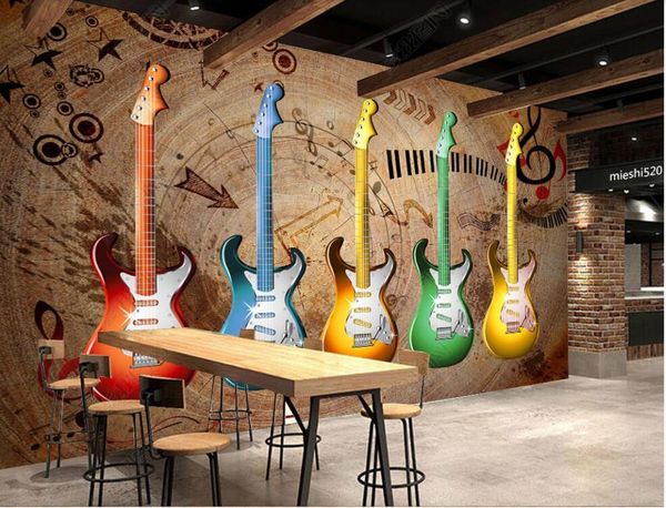 

3d wallpaper custom p mural retro wood grain music guitar doodle in the living room home decor 3d wall murals wallpaper for walls 3 d