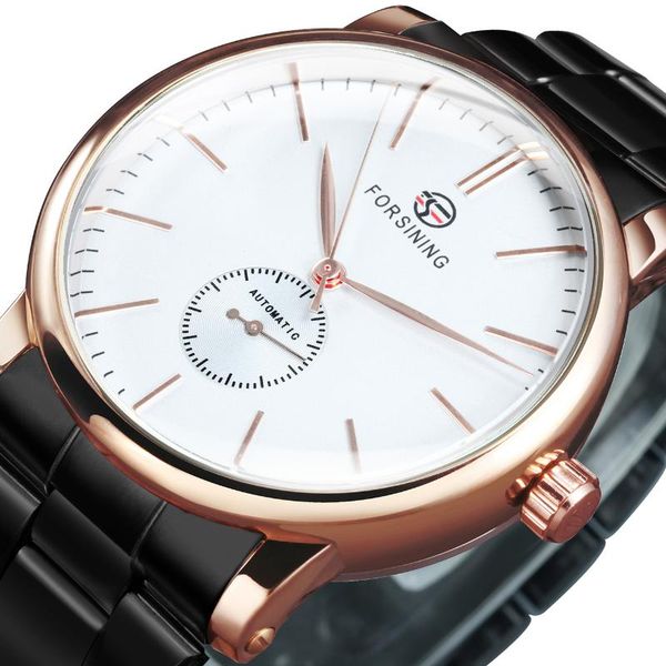 

wristwatches forsining minimalist men mechanical watch automatic mens watches stainless steel strap relogio masculino, Slivery;brown