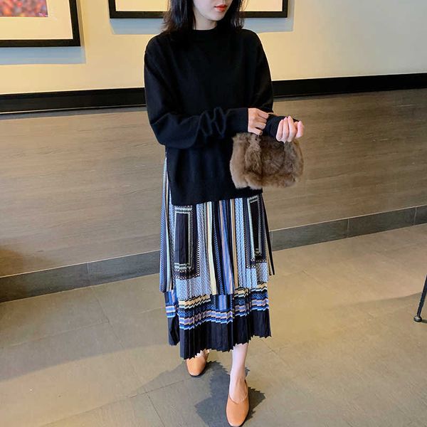 

autumn full loose plus size chiffon floral print dress for women 210615, Black;gray