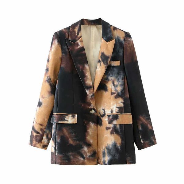 abito da donna stampato autunnale Trendy Ink Print Giacca lunga da donna Cappotto casual personalizzato Blazer di alta qualità 210527