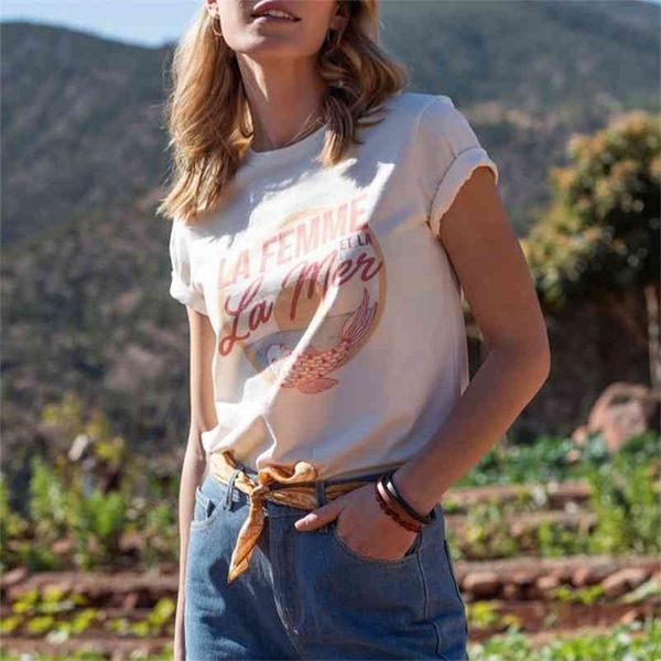 

spring short-sleeved round neck loose print fashion no choice but to cover the flesh and look thin 210524, White
