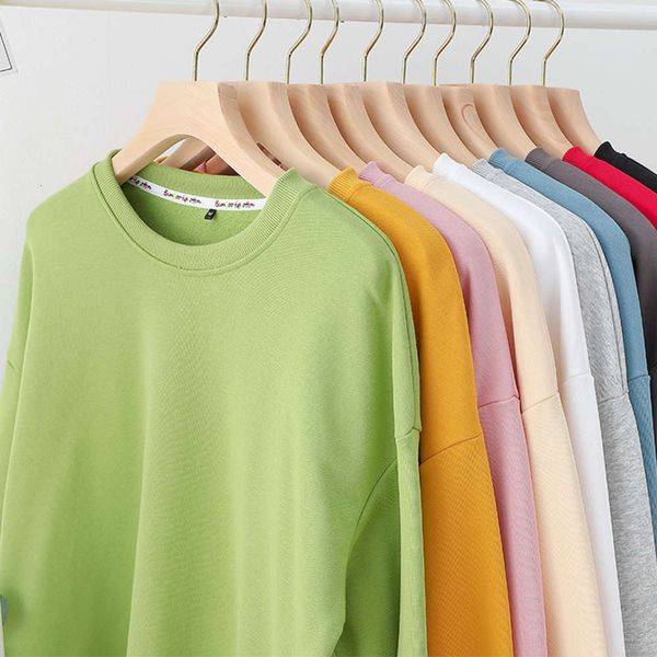 

round neck sweater solid color terry long sleeve autumn fashion loose wear, Black
