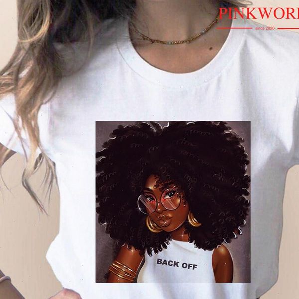

women melanin vogue print t shirt girl black african curly hair girl tshirt femme harajuku clothes woman t shirt drop, White