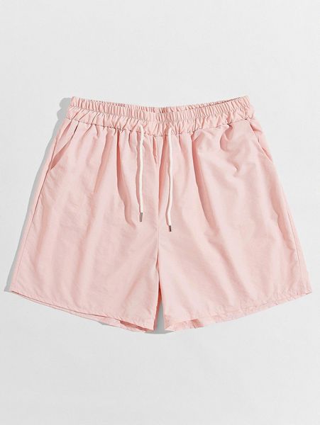 

romwe guys pink drawstring shorts 5'' m8ki#, Black