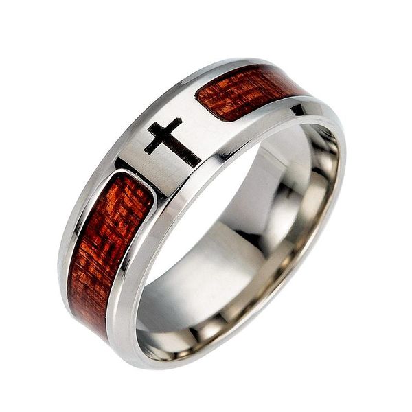 

cluster rings wooden christian jesus titanium steel man's ring 8mm wide engraved, Golden;silver