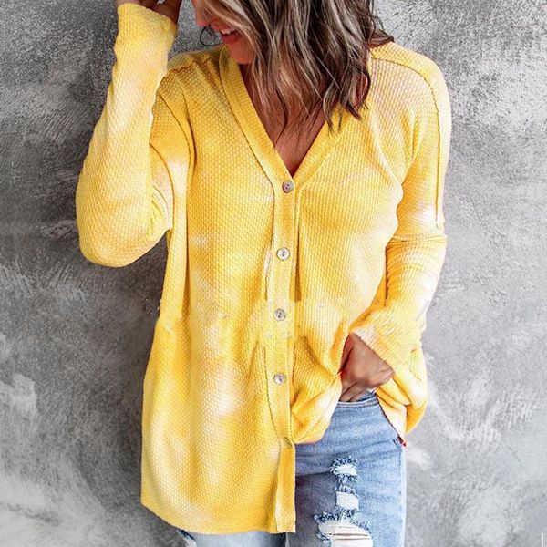 

women's knits & tees long sleeve cardigan coat loose v-neck tie dye thin sweater autumn lady knitted fashion jacket female, White