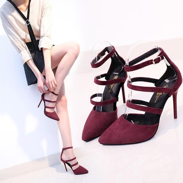 

sandals one word buckle super high heel  cm solid color baotou hollow ladies summer european and american heels, Black