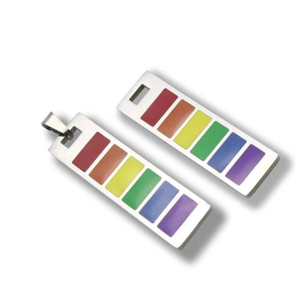 

pendant necklaces trendy fashion rainbow rectangle beaded necklace for men boy gay pride stainless steel, Silver