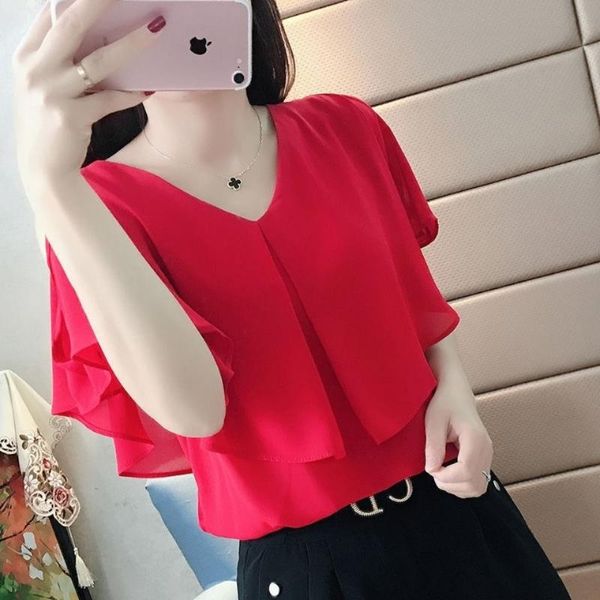 

women's blouses & shirts 2021 fashion spring summer chiffon shirt temperament solid color slimming commute casual v collar female, White