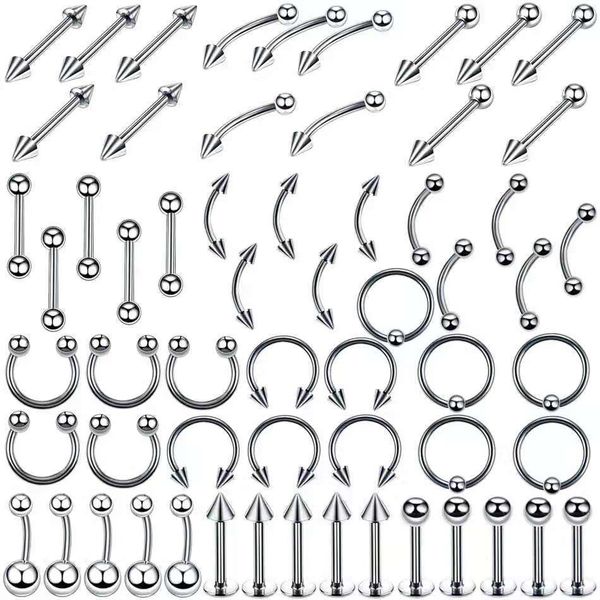 Edelstahl-Set Zungenringe Piercing Augenbraue Bauch Nase Nagelschmuck Zubehör 110 Mischungen Großhandel