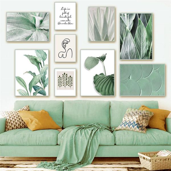 

paintings green plant leaf picture canvas art painting nordic abstract figure wall poster and print for modern home living room decor