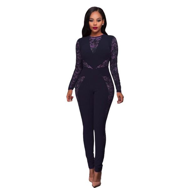 

lace patchwork high-waisted open-back jumpsuit, Black;white