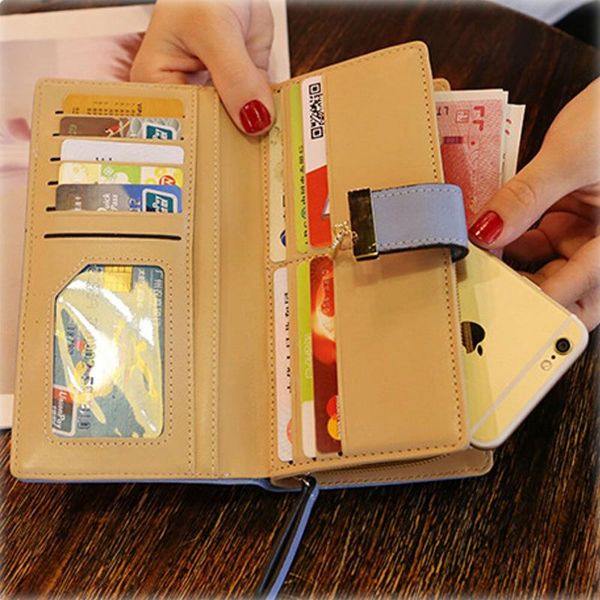 

wallets fashion womens bifold wallet leather clutch card holder ladys purse long handbag, Red;black