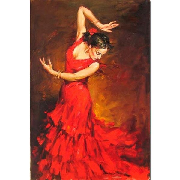 Realismo texturizado de pinturas a óleo figurativas feitas à mão sobre tela Dançarina espanhola de flamenco Decoração moderna para estúdio de arte fina