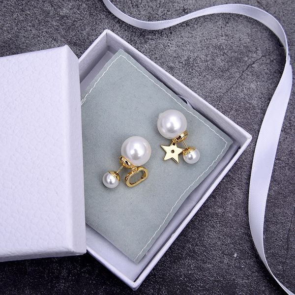 

fashion pearl earrings letters golden brass material 925 silver needle women earrings supply nrj