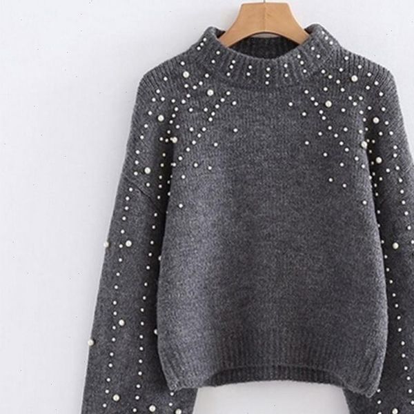 

womens casual sweater thick needle long sleeve o neck pullover sweater autumn winter casual loose pearl sweaters femme clothes, White;black