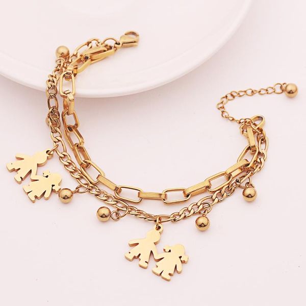 

charm bracelets double layer bracelet boy and girl personality extension chain jewelry stainless steel for men women family gift, Golden;silver