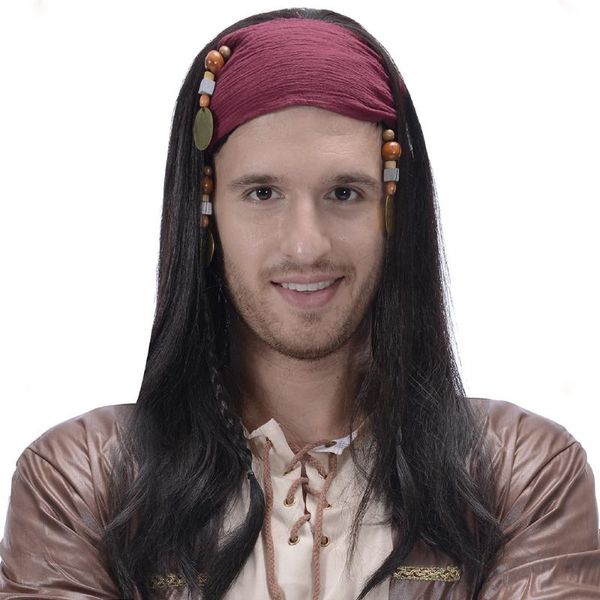 

party masks halloween pirate wig holiday black red turban braided cosplay